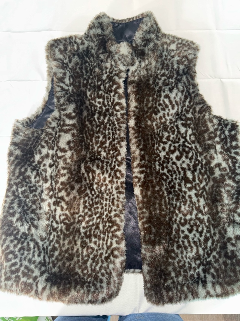 Guess Reversible Faux Leopard Fur And Black Satin Women’s Vest